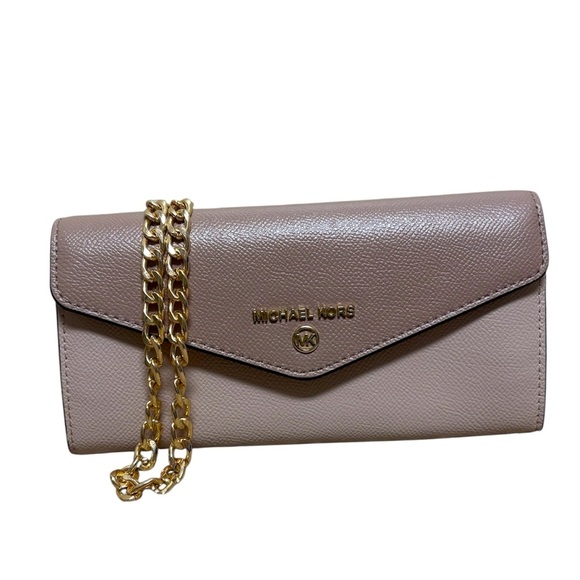 Michael Kors Handbags - Michael Kors MK envelope clutch wallet on chain WOC cream blush gold cute EUC